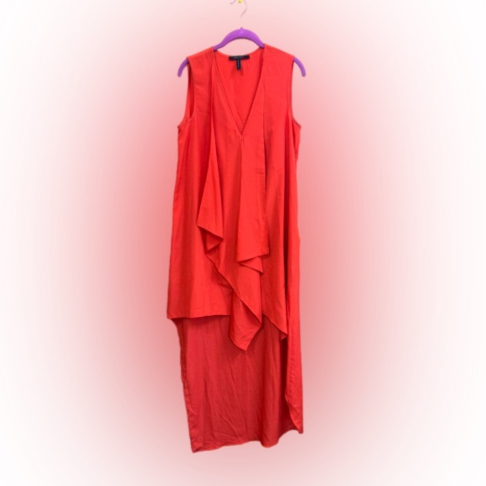 BCBGMAXAZRIA Tara Cascade Ruffle High-Low Dress Size 8 Bright Poppy